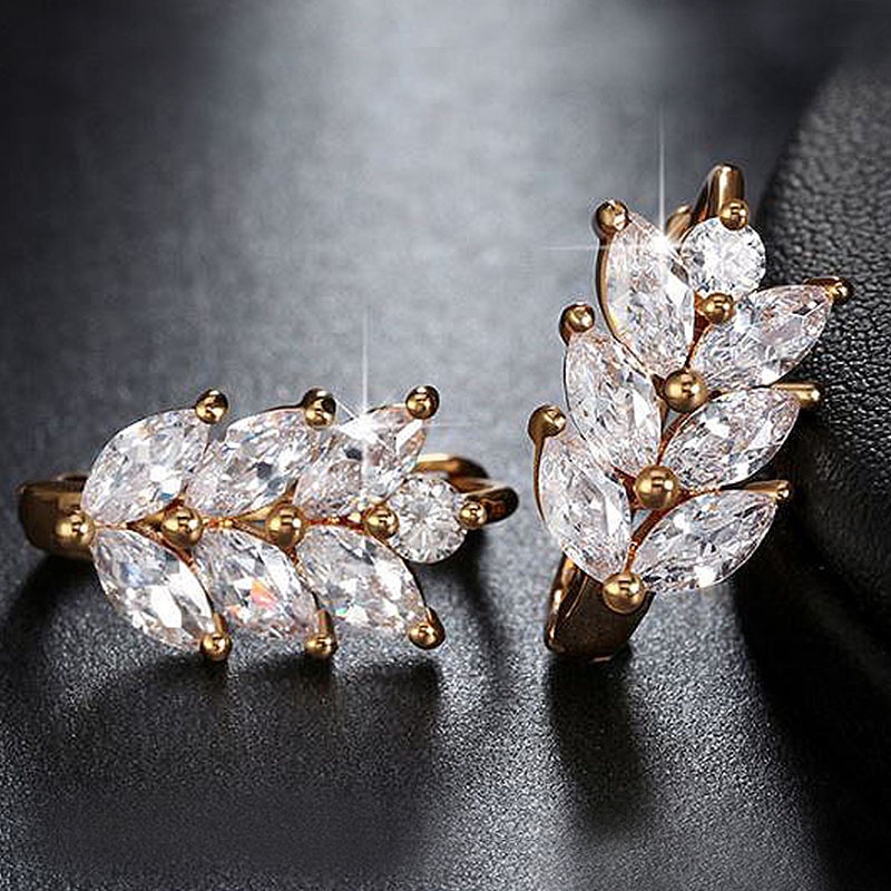 Bông Tai Hình Chiếc Lá Đính Đá Zircon Thời Trang Cho Nữ