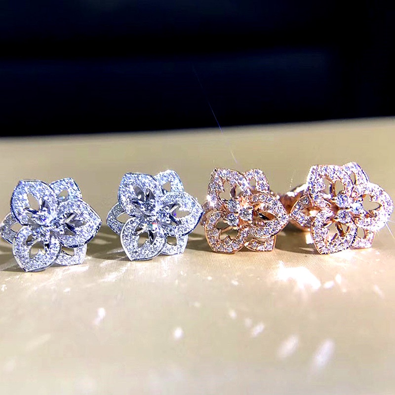 Bông Tai Hình Hoa Đính Đá Zircon Phong Cách Mới