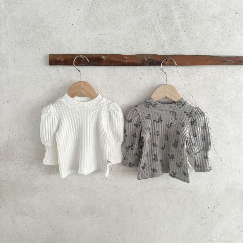 Áo Thun Tay Phồng In Họa Tiết Hoa Thời Trang Xuân Thu Hàn Quốc Cho Bé Gái