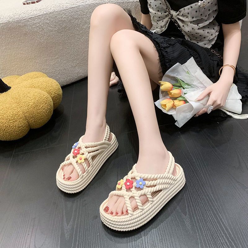 Xăng đan Đế Dày Quai Hoa Dễ Thương Thời Trang Mùa Hè 2023 Cho Nữ