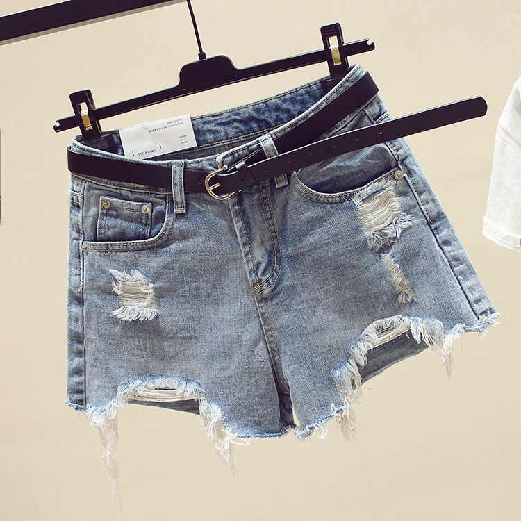 Quần Short Denim Lưng Cao Ống Rộng Mỏng Phối Rách Thời Trang Mùa Hè Hàn Quốc Mới 2023 Cho Nữ