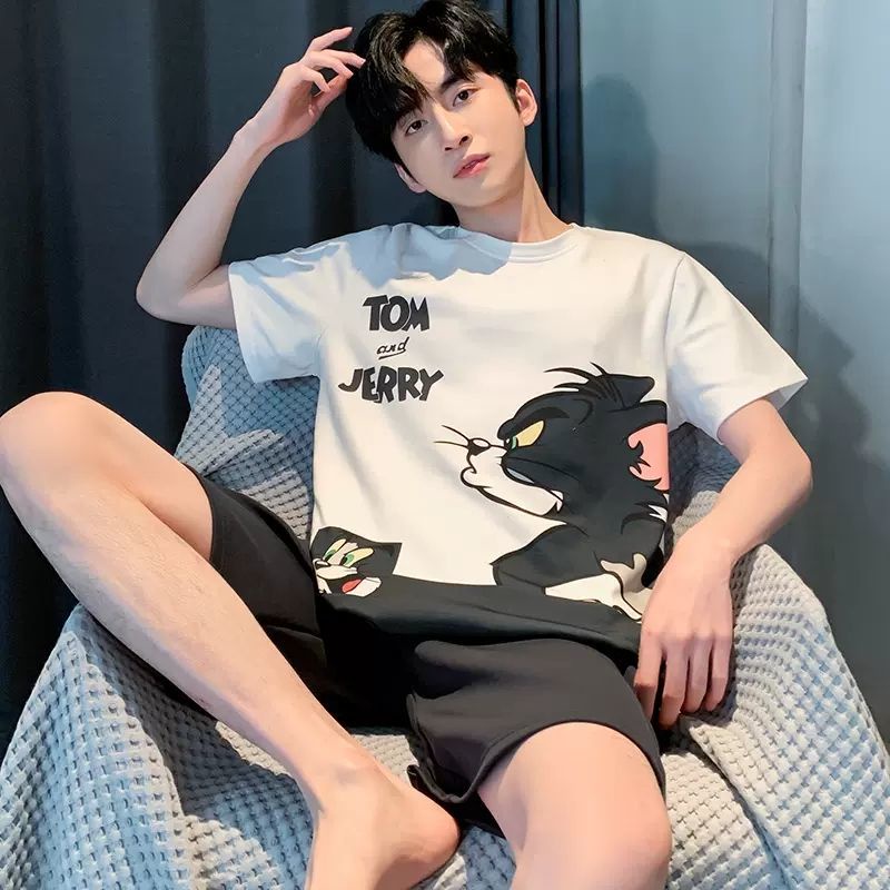 Bộ Đồ Ngủ Ngắn Tay Họa Tiết Hoạt Hình Thời Trang Cho Nam