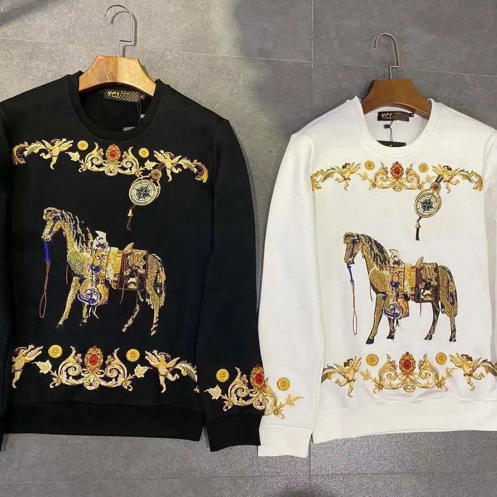 Hàng Có Sẵn!Áo Sweater Phối Nhung Dày Dặn Thêu Họa Tiết Thời Trang Thu Đông 2021 Cho Nam