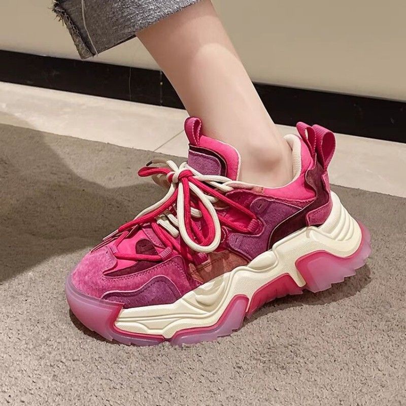 Giày Thể Thao Đế Dày Tăng Chiều Cao Màu Tím Phong Cách retro Thời Trang Mùa Xuân 2023