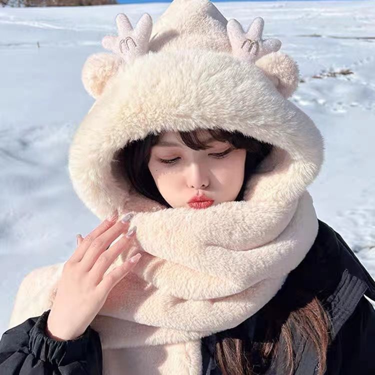 Mũ lạnh nữ khăn quàng cổ găng tay có mũ trùm đầu đáng yêu ấm áp len ba mảnh mùa đông 8.17