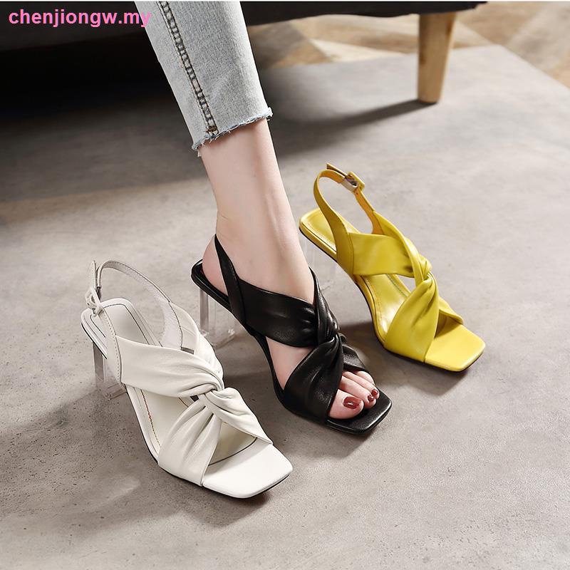 Giày Sandal Cao Gót Mũi Vuông Quai Chéo Bằng Da Mềm Thời Trang Mùa Hè Dành Cho Nữ