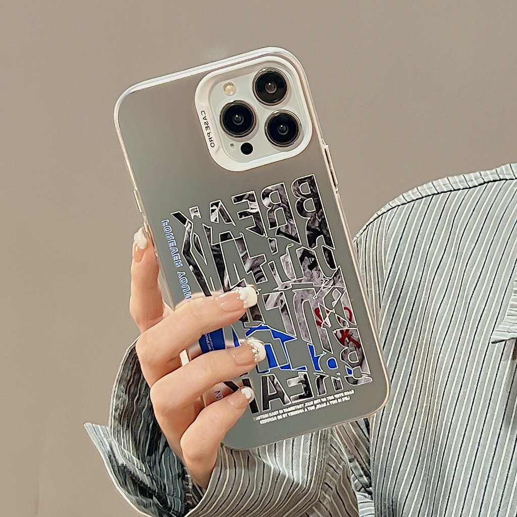 Ốp Điện Thoại TPU Dẻo Viền Mạ Màu Bạc In Chữ Đơn Giản Thời Trang Cho iphone 13 14 12 11 pro max