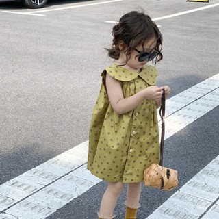 Đầm cotton sát nách chấm bi xinh xắn phong cách Hàn Quốc thời trang hè cho bé gái