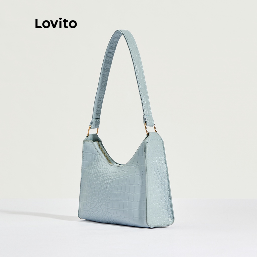 Túi đeo vai LOVITO nhỏ họa tiết tối giản nhẹ vân da cá sấu thanh lịch cho nữ (cà phê/ mơ/ xanh dương nhạt/ xanh lá)