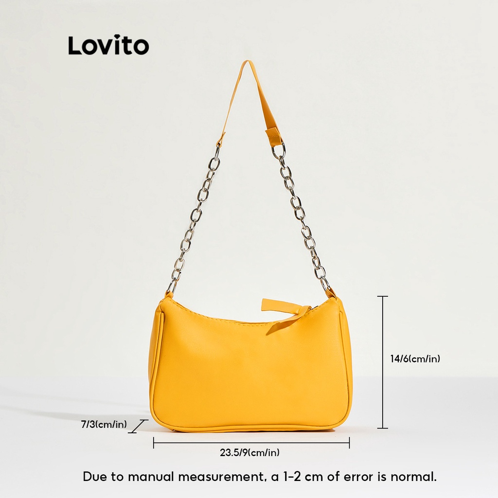 Túi đeo chéo LOVITO hobo màu trơn dây chuỗi xích kim loại thường ngày cho nữ L46BA001 (màu trắng/ màu vàng/ màu đen)