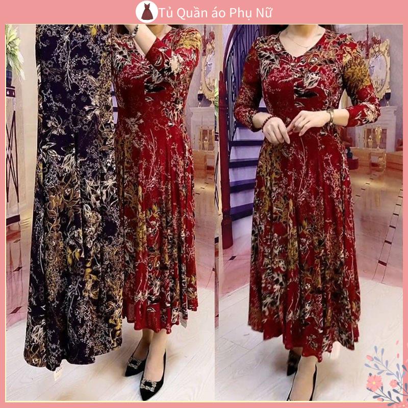 M Đầm Dài Dáng Rộng In Chữ D Tay Ng N V Y Bi N N N Q C Th / I Trang Thời Trang Mùa Thu Mới Cao Cấp Có size Lớn Cho Phụ Nữ Trung Niên