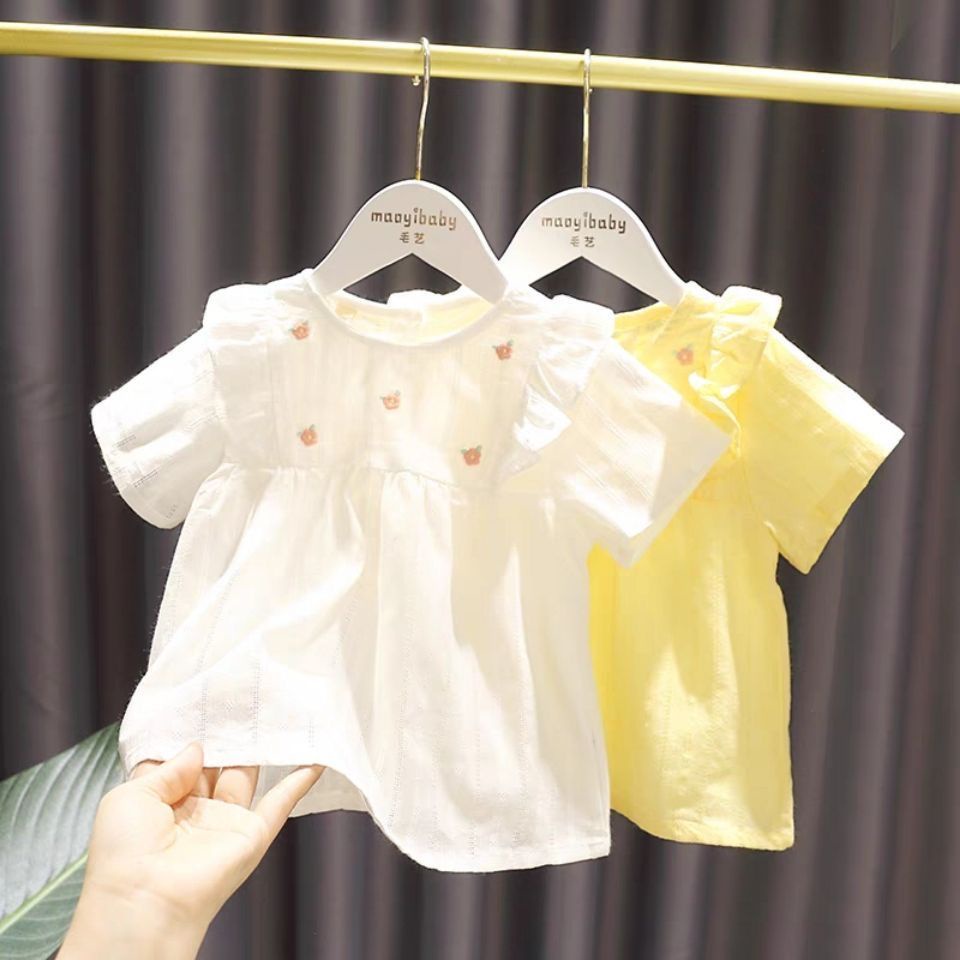 Áo sơ mi bông ngắn tay cho trẻ em đầm bé quần áo trẻ em