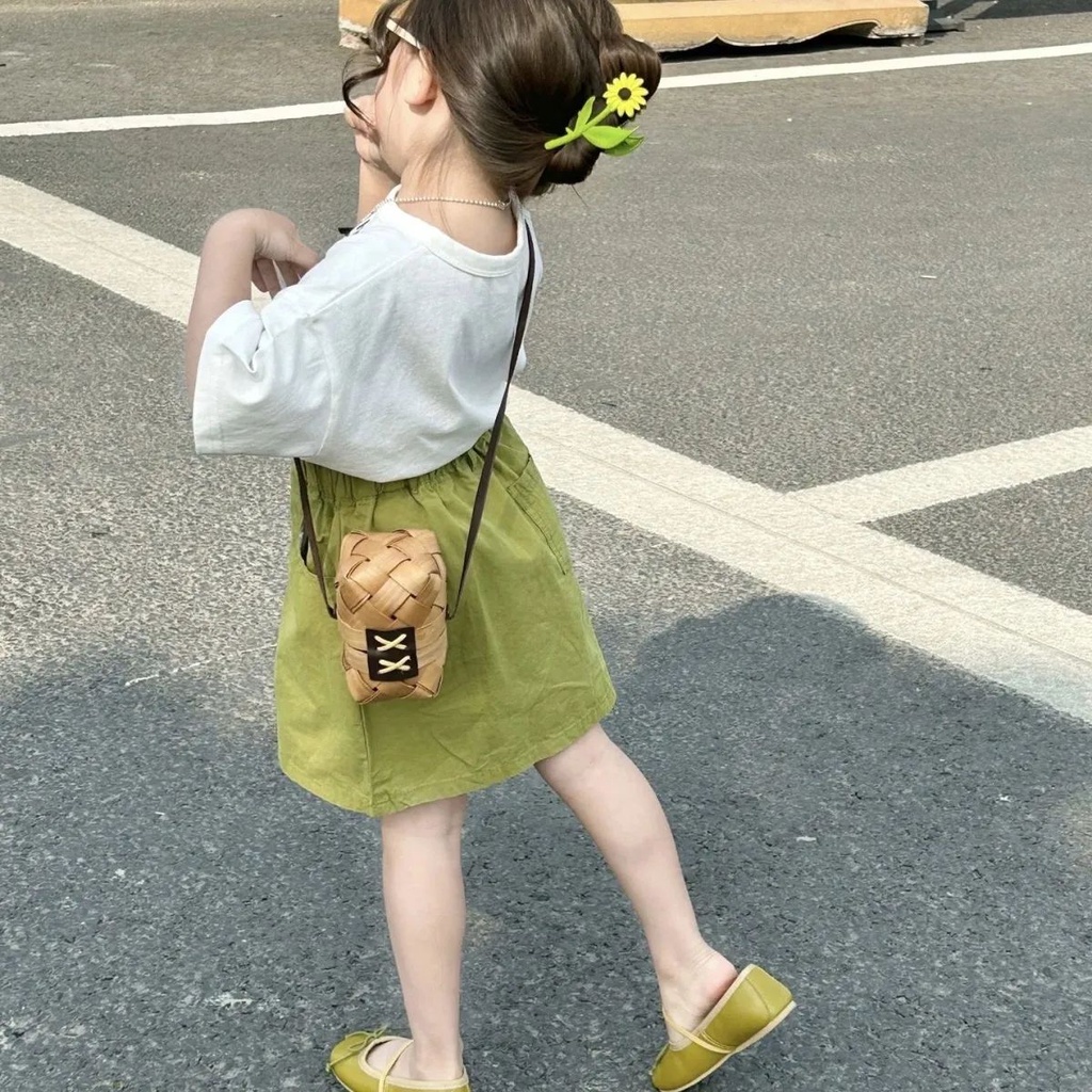 Set Áo Thun Ngắn Tay Và Chân Váy Ngắn In Họa Tiết Phong Cách Hàn Quốc Thời Trang Mùa Hè Cho Bé Gái