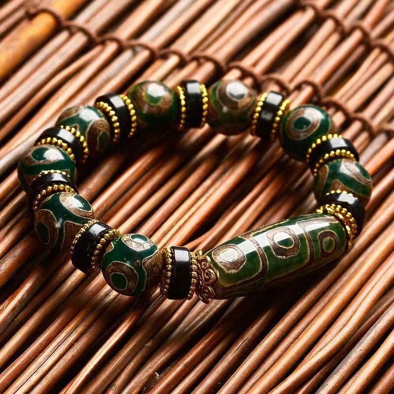 Vòng Tay Đá Ngọc Bích Tự Nhiên Ba Mắt Phong Cách Tây Tạng Retro Tây Tạng Dzi Cho Nam Và Nữ 4.25