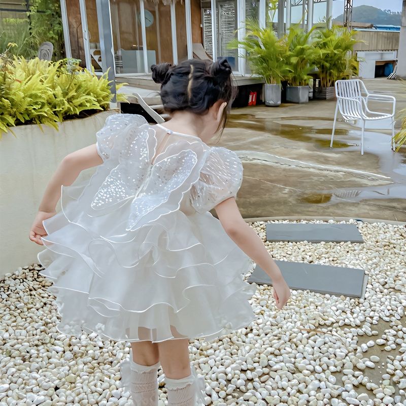 Đầm Công Chúa Cánh Bướm Đính Kim Sa Màu Trắng Thời Trang Mùa Hè Mới Cho Bé Gái