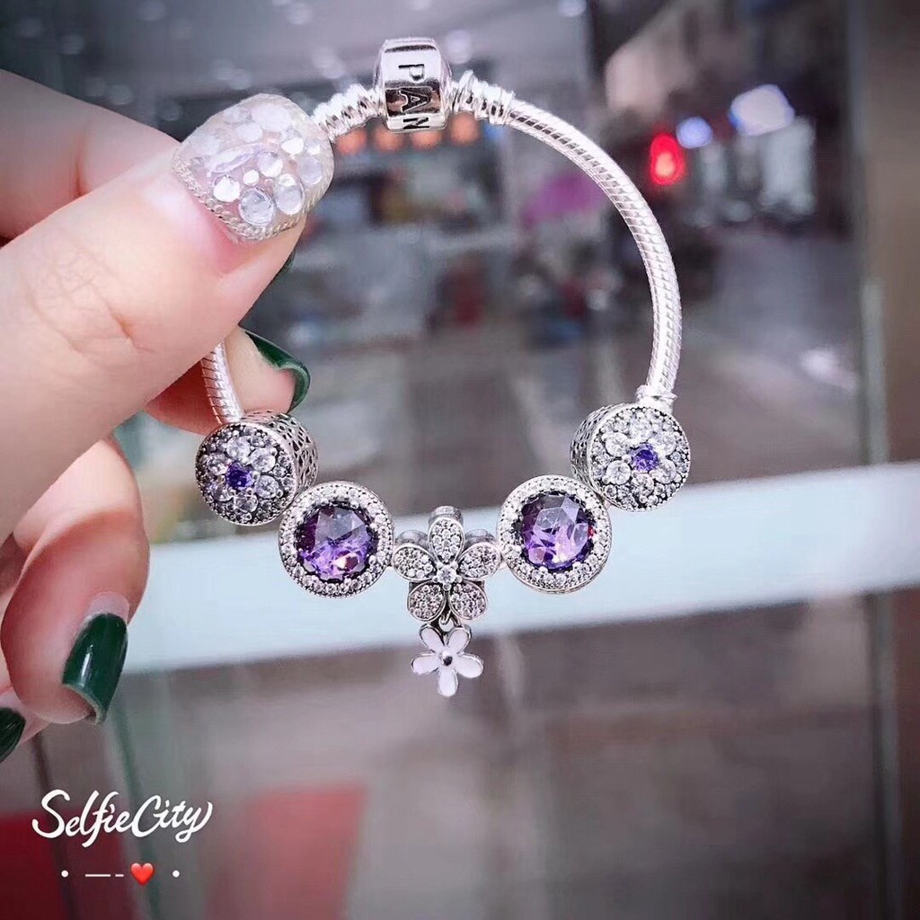Vòng Đeo Tay Bạc 925 Mẫu Mới Bán Chạy Thời Trang Làm Quà Tặng Sinh Nhật Nữ Tiểu Thuyết Màu Tím / Trắng charm Có Thể Điều Chỉnh A3 AS68 p Cửa Hàng As6688