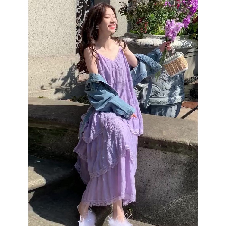 Đầm Dáng Rộng Che Bụng Che Phủ Bụng Thời Trang Mùa Hè Màu Tím Size S-L