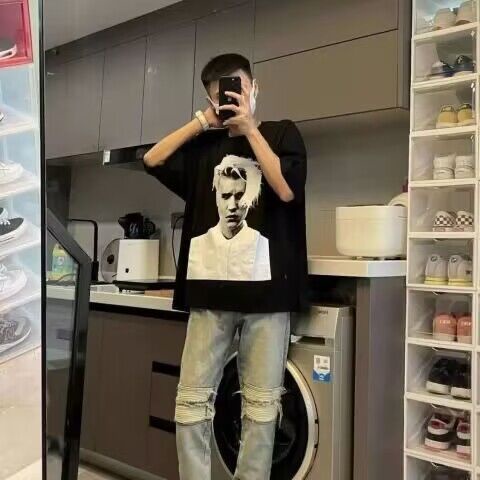 Áo Thun Cotton Cổ Tròn Tay Lỡ In Hình Justin Bieber Phong Cách Âu Mỹ Cho Nam