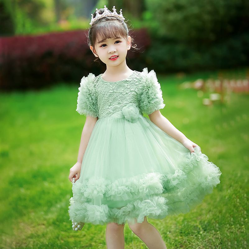 Đầm Công Chúa Mùa Hè 2023 Tay Cộc Đính Lưới Hoa Cổ Tích Cao Cấp Cho Bé Gái
