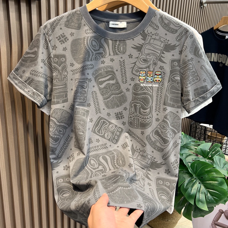 Áo nam Ngắn Tay Toàn Thân Thêu Họa Tiết Thời Trang Mùa Hè 3 Màu Tùy Chọn