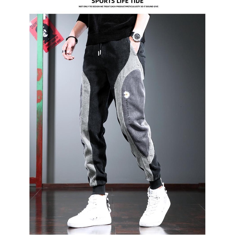 Quần Dài Dáng Rộng Vải Nhung Phong Cách Hồng Kông Cá Tính Cho Nam