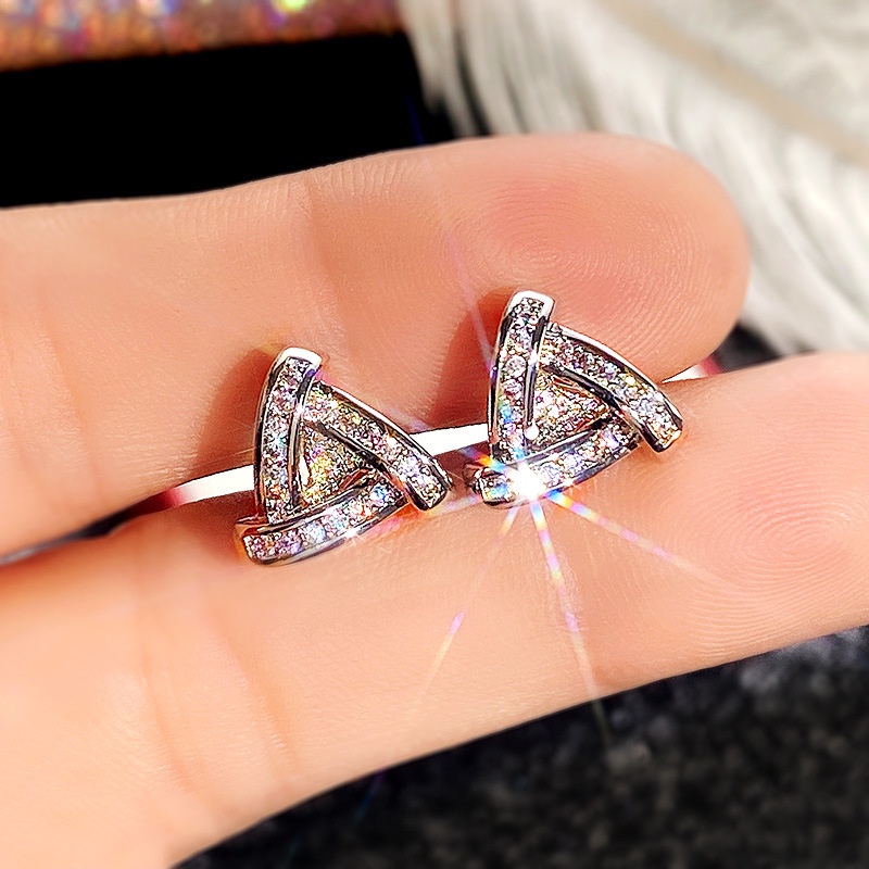 Bông Tai Hình Vuông / Tam Giác Đính Đá Zircon Lấp Lánh Siêu Sáng Độc Đáo Thời Trang Dễ Phối Đồ Cho Nữ Co