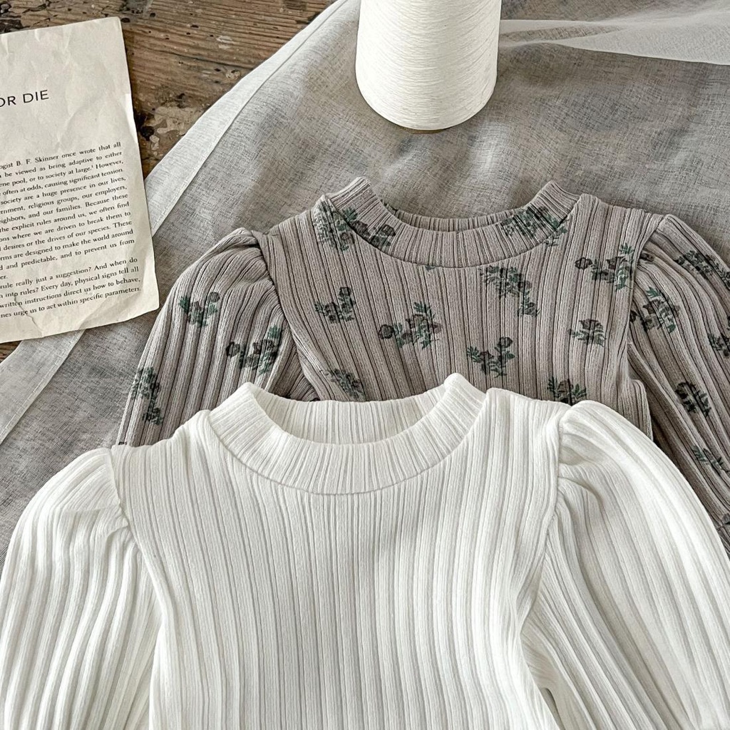 Áo Thun Tay Phồng In Họa Tiết Hoa Thời Trang Xuân Thu Hàn Quốc Cho Bé Gái