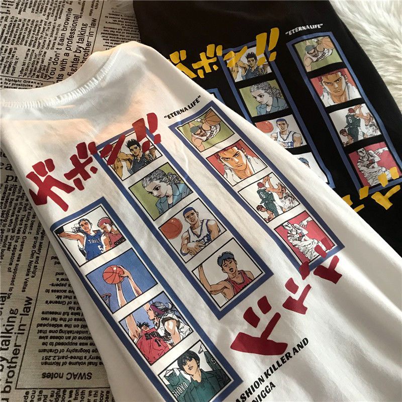 Áo Thun cotton Tay Lỡ Dáng Rộng In Họa Tiết anime Nhật Bản Thời Trang Mùa Hè Cho Nam