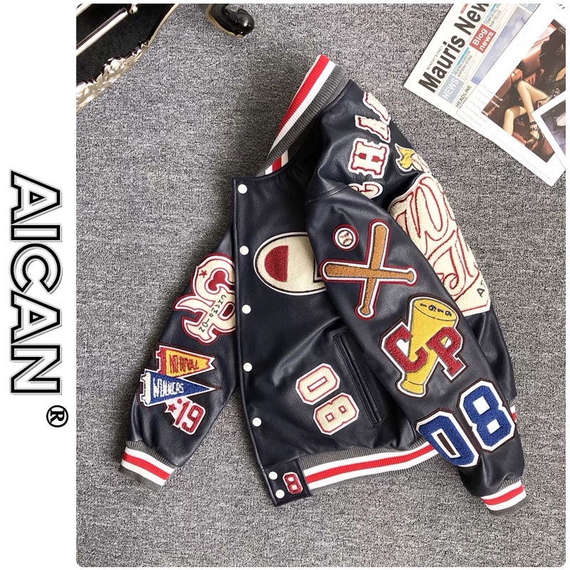 Áo Khoác Bóng Chày Da Pu Dáng Rộng Phong Cách Hip Hop Mỹ Cá Tính Cho Nam
