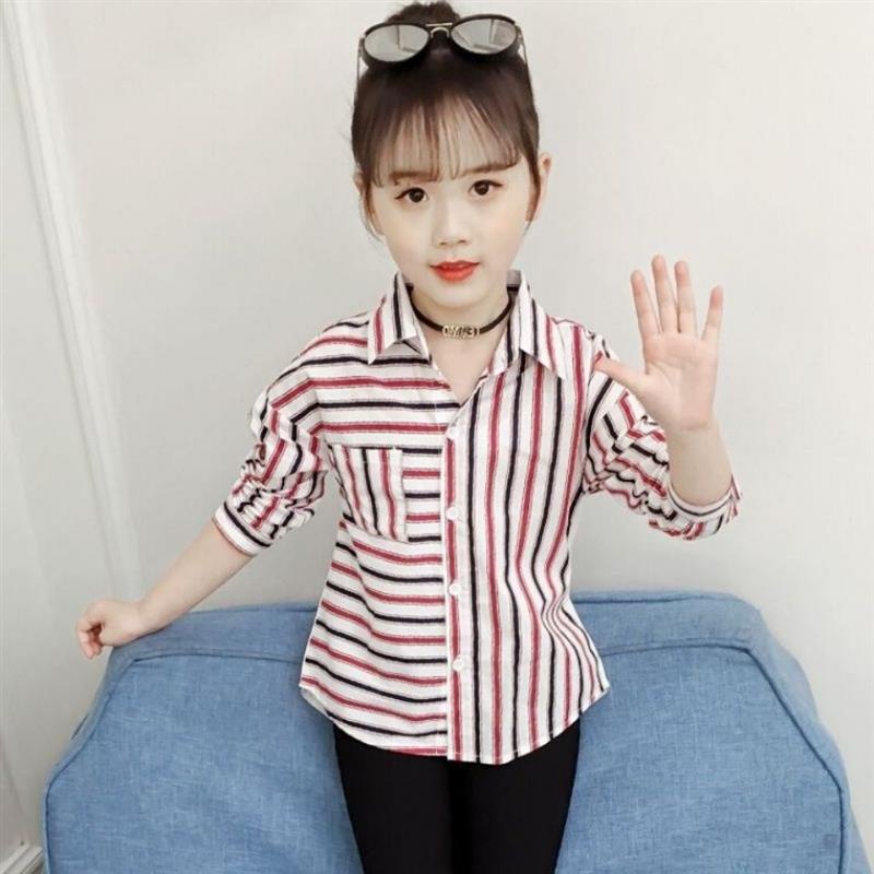 Áo Sơ Mi Tay Dài Dáng Rộng Họa Tiết Kẻ Sọc Thời Trang Dễ Thương Cho Bé Gái