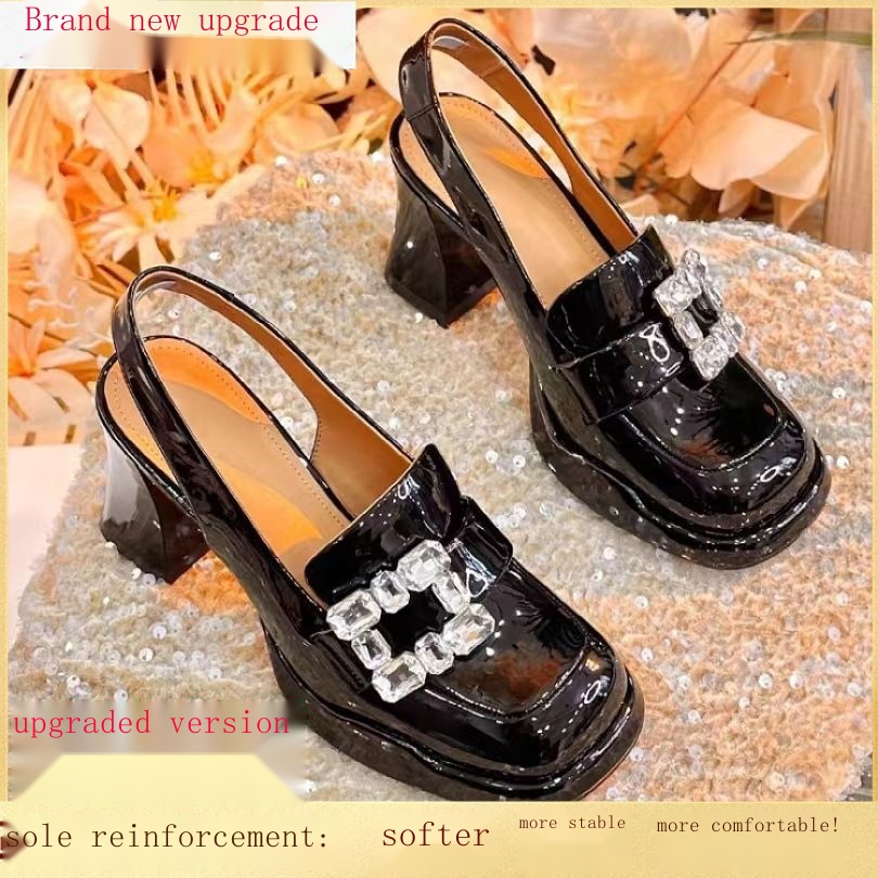 Giày Cao Gót Da Bóng Đế Dày Chống Thấm Nước Thời Trang Mùa Hè 2023 Cho Nữ