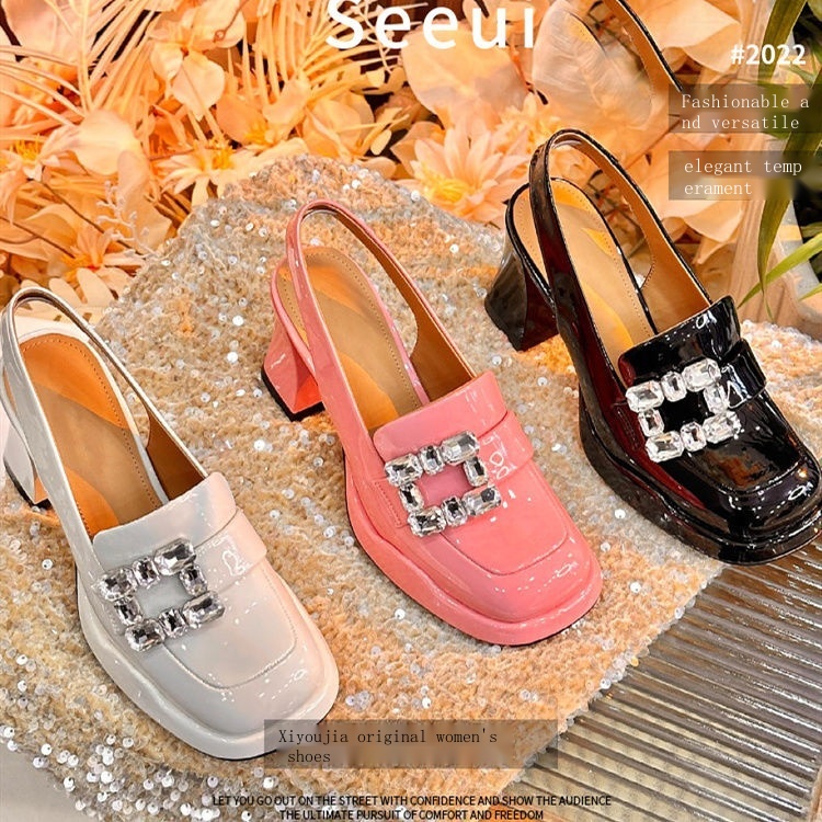 Giày Cao Gót Da Bóng Đế Dày Chống Thấm Nước Thời Trang Mùa Hè 2023 Cho Nữ