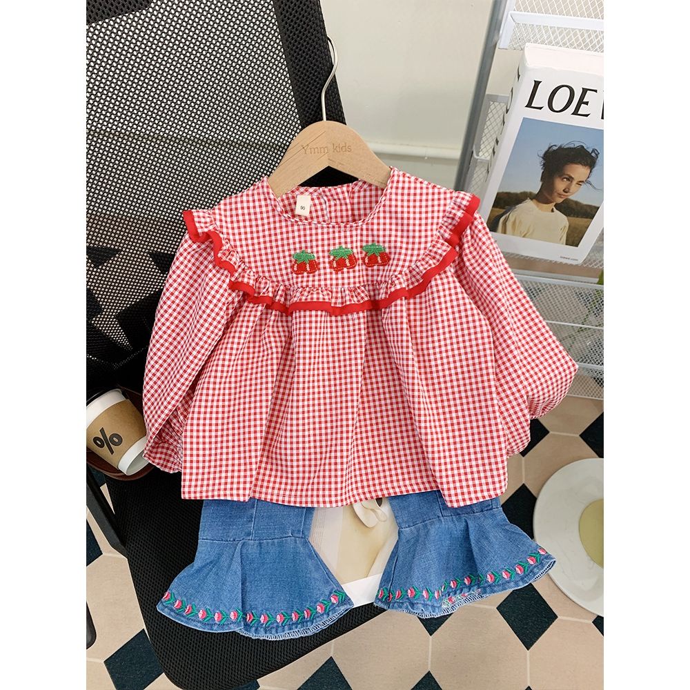 Áo Sơ Mi Tay Dài Họa Tiết Kẻ Sọc Thời Trang Xuân Thu 2023 Mới Cho Bé Gái