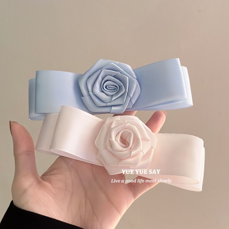 Kẹp Tóc Nơ Hình Hoa Hồng Chất Liệu Satin Cao Cấp