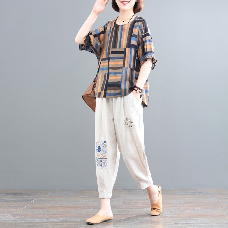 Bộ Đồ Cotton Dáng Rộng Thêu Họa Tiết Phong Cách Phương Tây Thời Trang Mùa Hè 2023 Cho Nữ