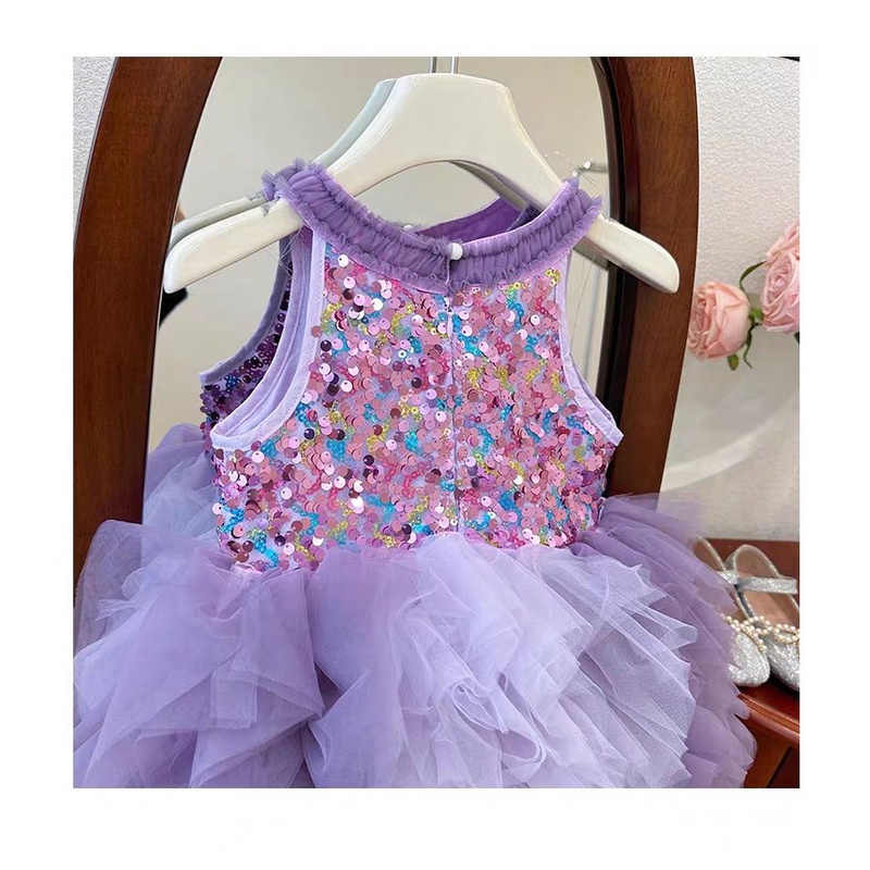 Đầm Công Chúa Phối Lưới Thời Trang Mùa Hè Xinh Xắn Cho Bé Gái