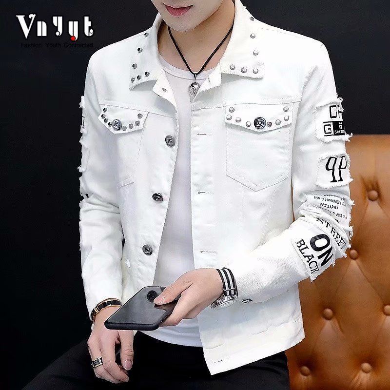 Áo Khoác Denim Phối Rách Cá Tính Theo Phong Cách Xuân Thu Dành Cho Nam