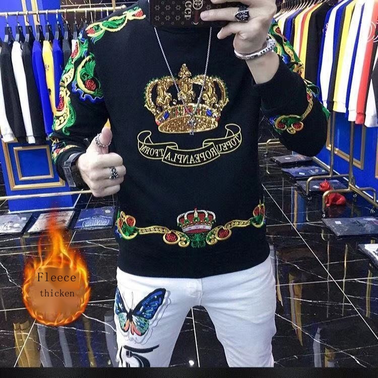 Hàng Có Sẵn!Áo Sweater Phối Nhung Dày Dặn Thêu Họa Tiết Thời Trang Thu Đông 2021 Cho Nam