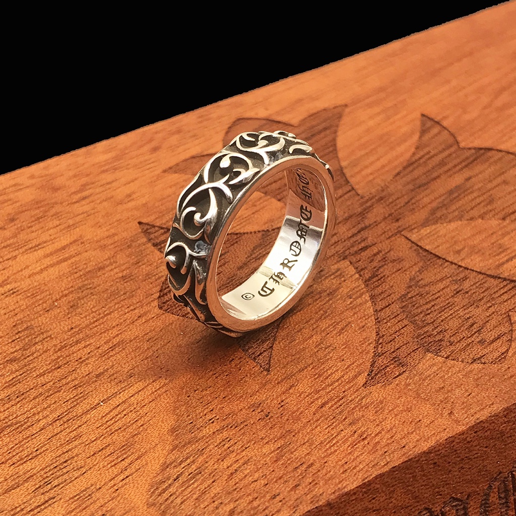CHROME HEARTS Nhẫn Mạ Bạc 925 Hình Trái Tim Phong Cách Retro