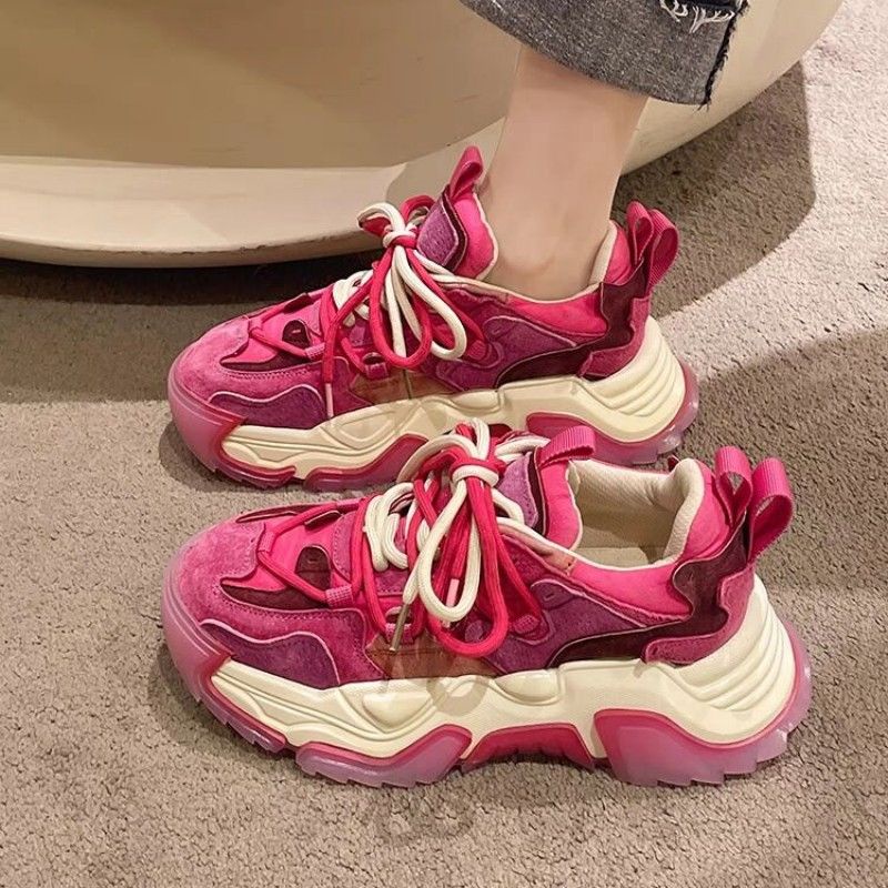 Giày Thể Thao Đế Dày Tăng Chiều Cao Màu Tím Phong Cách retro Thời Trang Mùa Xuân 2023