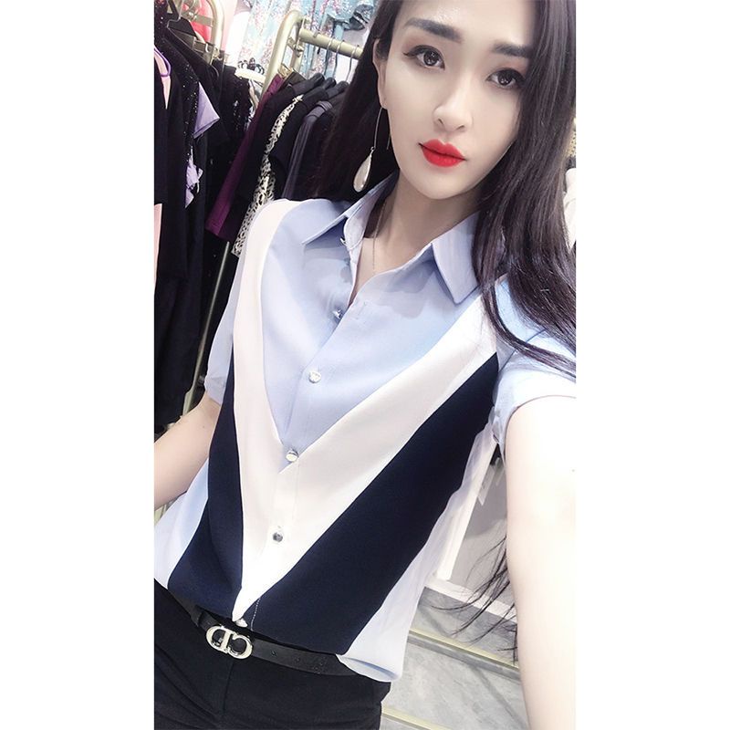 Áo Sơ Mi Chiffon Tay Lửng Dáng Ôm Phối Màu Thời Trang Mùa Hè Cho Nữ