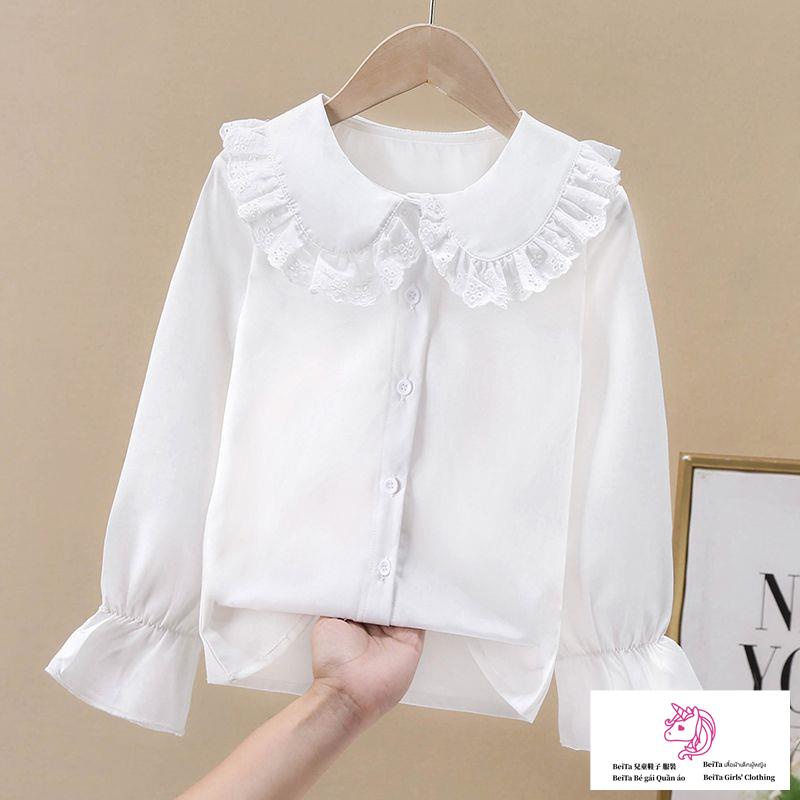 Beita ~ áo sơ mi cổ búp bê ren tươi nhỏ 2023 phong cách mới mùa xuân hè thời trang cơ sở áo sơ mi trắng cô gái áo mùa thu