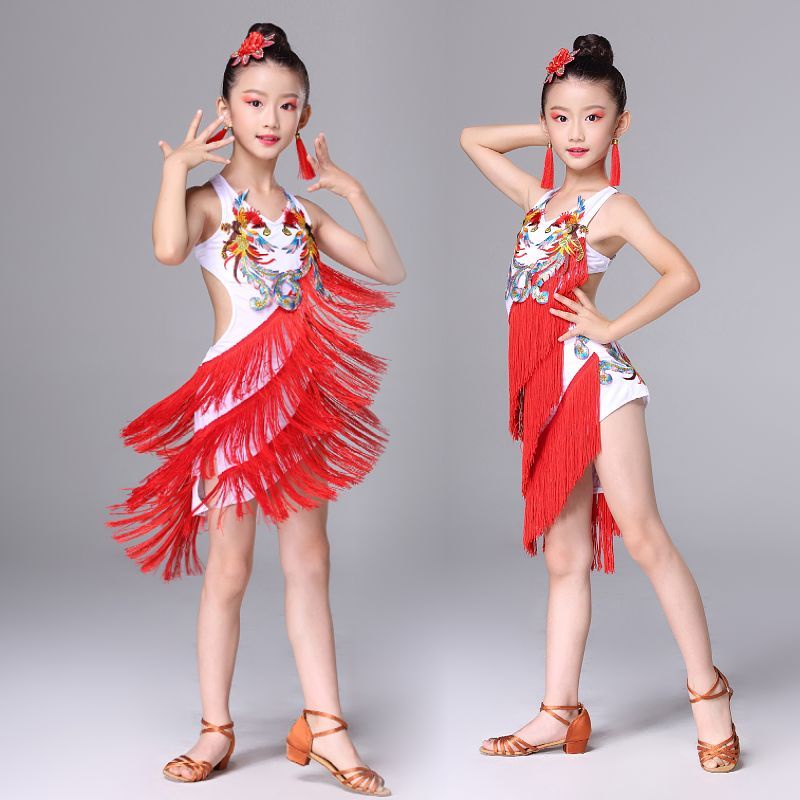 Khiêu vũ latin của trẻ em lấy 6 đến 12 tuổi trang phục khiêu vũ latin tua váy n