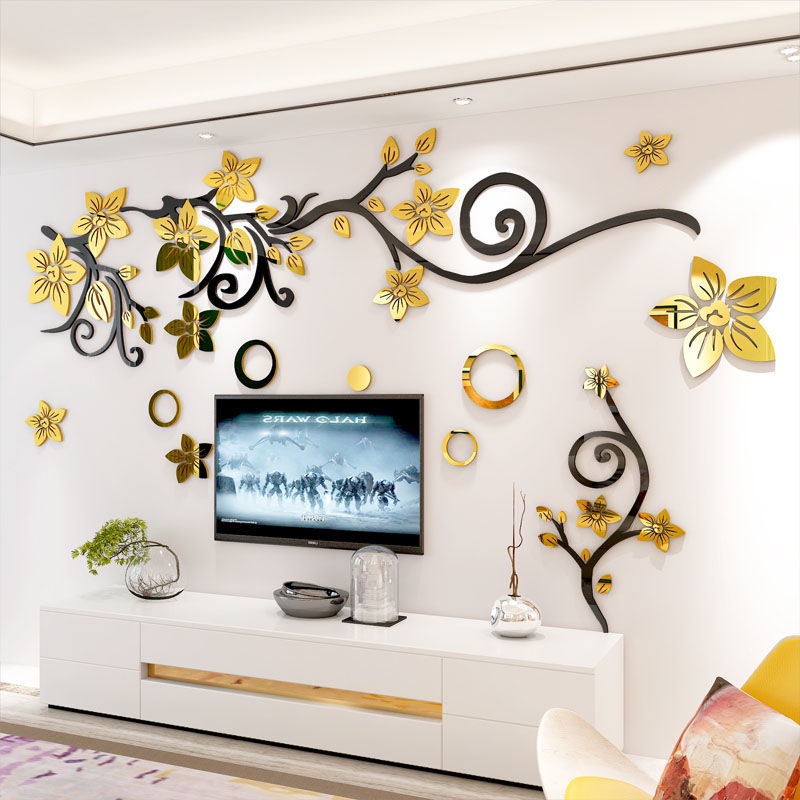 Tranh mica sáng tạo hoa dây leo ba chiều acrylic decal dán tường sofa phòng khách trang trí TRUYỀN HÌNH nền dán tường