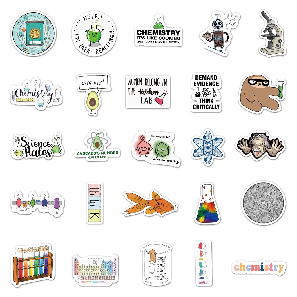 Bộ 50 Miếng Dán Trang Trí Xe Hơi / Phòng Thí Nghiệm Hóa Học Kiểu Sáng Tạo Chống Thấm Nước DIY