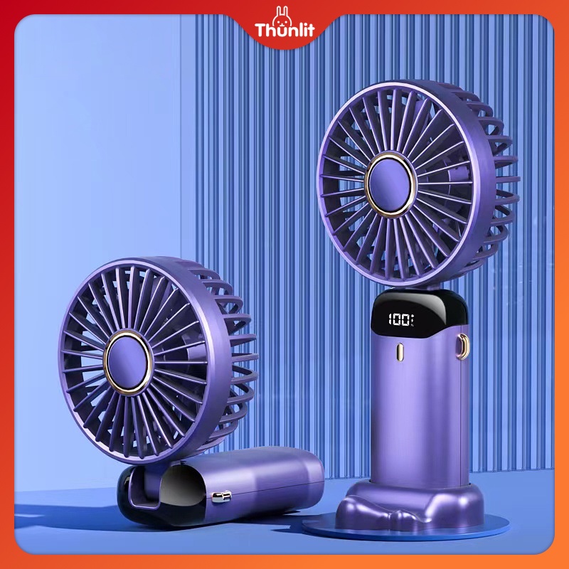 Quạt sạc THUNLIT 3000mah thiết kế di động cầm tay gấp và để bàn với màn hình LED