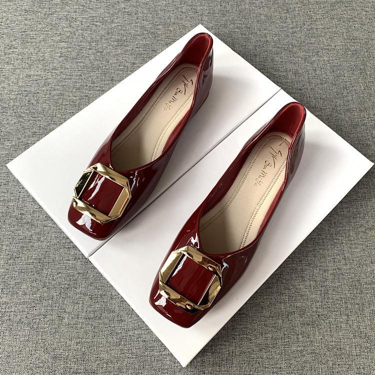 Giày Búp Bê Da Bóng Mũi Vuông Đế Mềm Size Lớn 44 Thời Trang Xuân Thu 2023 Cho Nữ