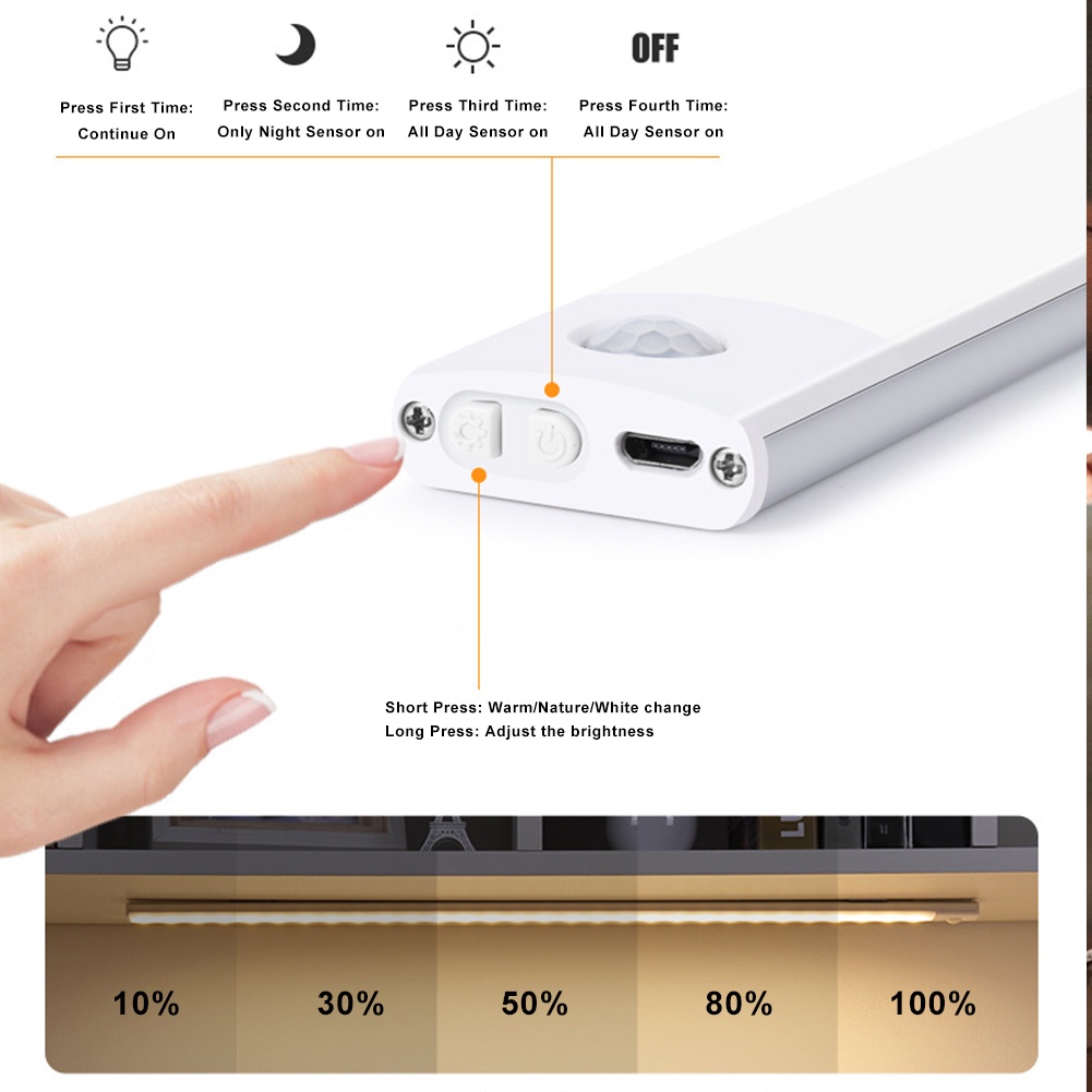 Đèn LED GUYSHERO không dây dạng hút từ tính cảm biến tự động sạc pin cỡ 10cm/21cm/30cm/50cm