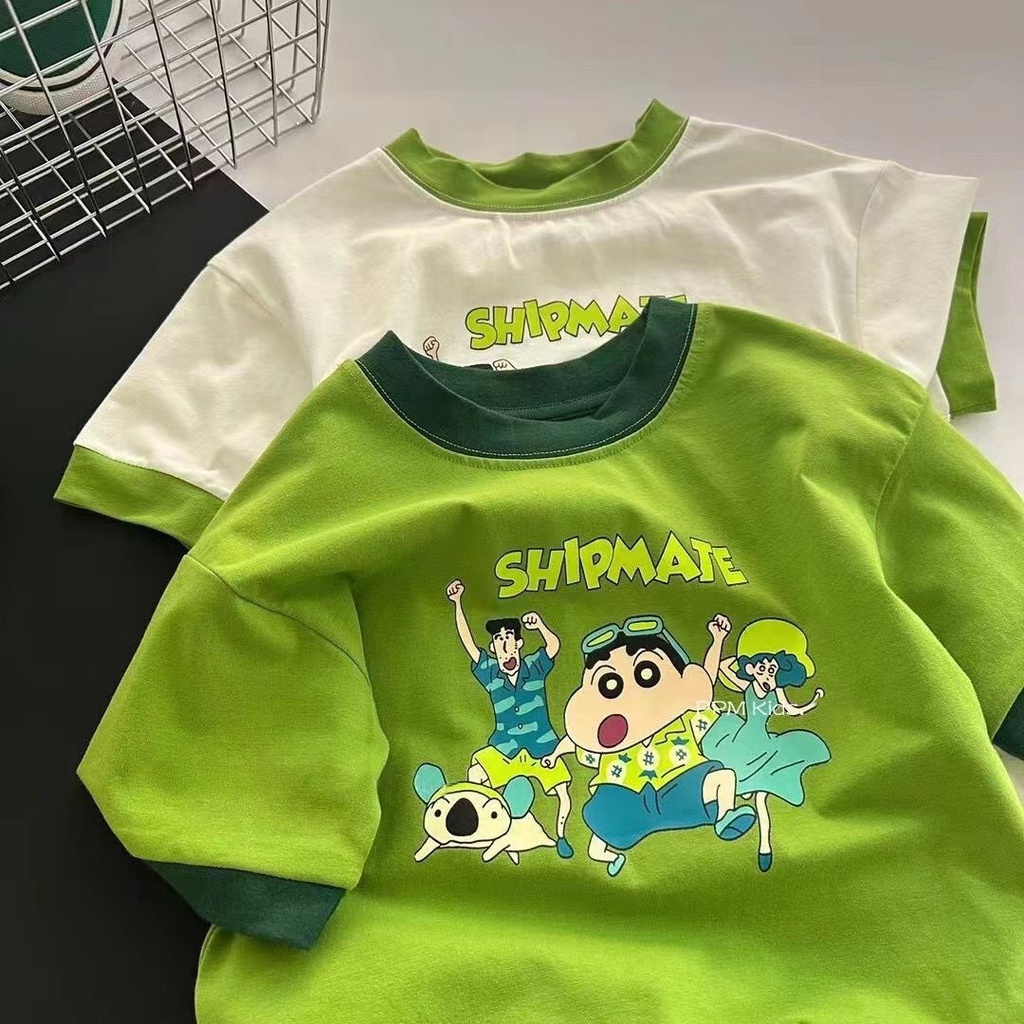Áo Thun Cotton Tay Ngắn In Hoạt Hình Cậu Bé Bút Chì Shin-Chan Thời Trang Mùa Hè Hàn Quốc 2023