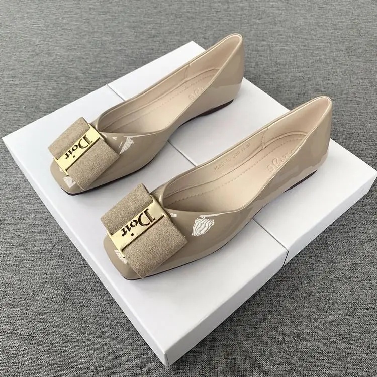 Giày Búp Bê Da Bóng Mũi Vuông Đế Mềm Thời Trang Xuân Thu Hàn Quốc 2023 Cho Nữ